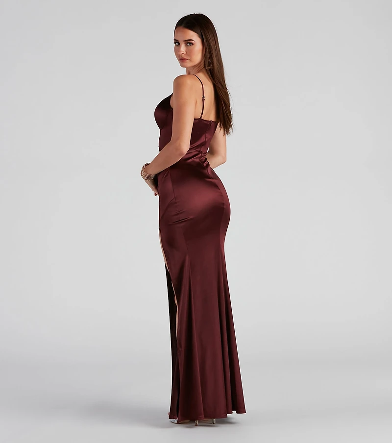 Edith Formal Satin V-Notch Dress