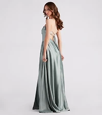 Elaina Formal Satin Cowl A-Line Dress