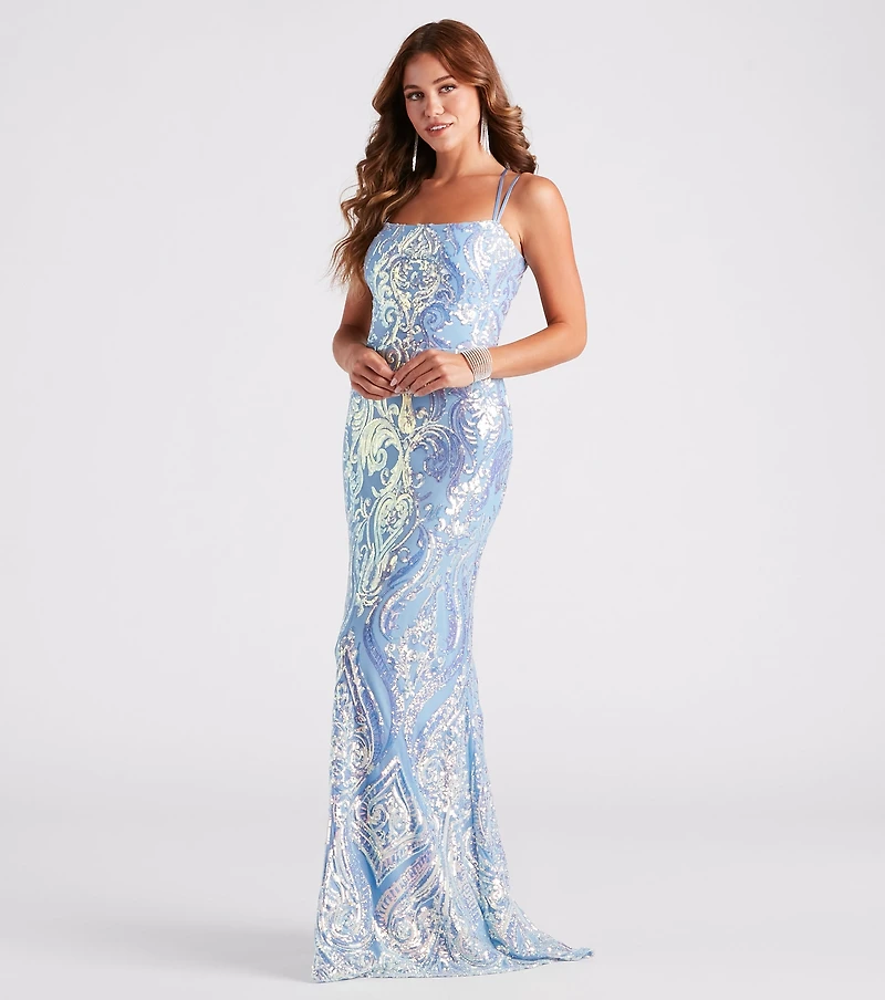 Camilla Formal Sequin Lace-Up Mermaid Dress