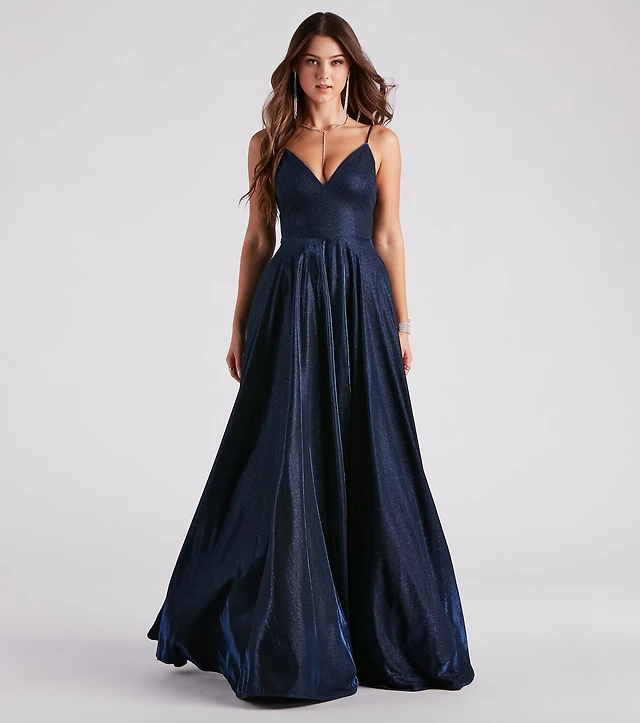 green emerald velvet dress Tricia V-Neck Open Back Mermaid Glitter Formal Dress main image 1