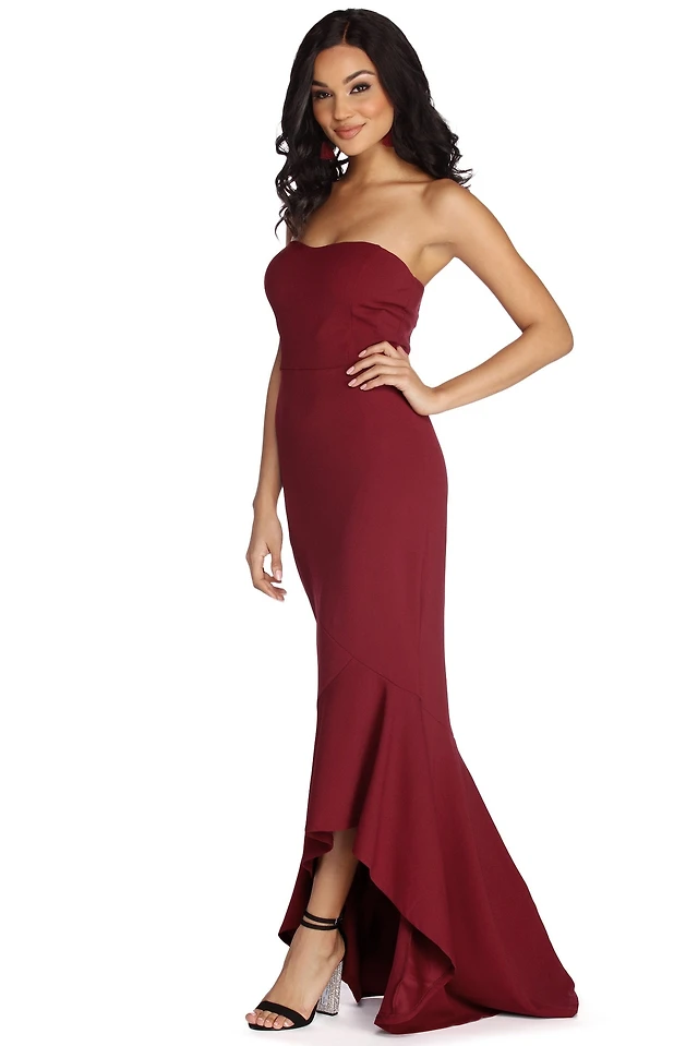 strapless pleated corset maxi mermaid dress ZAPAKA Women Red Prom Dress Mermaid Strapless Pleated Corset Long Party Dress with Slit, Lilac / US10