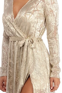 Nerissa Metallic Wrap Evening Dress