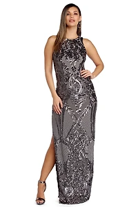 Sarai  Sleeveless Sequin Scroll Dress