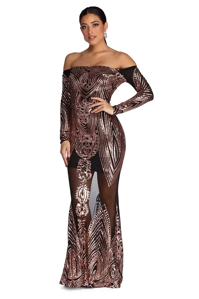 alexandria formal sequin scroll dress Alexandria Formal Sequin Scroll Dress