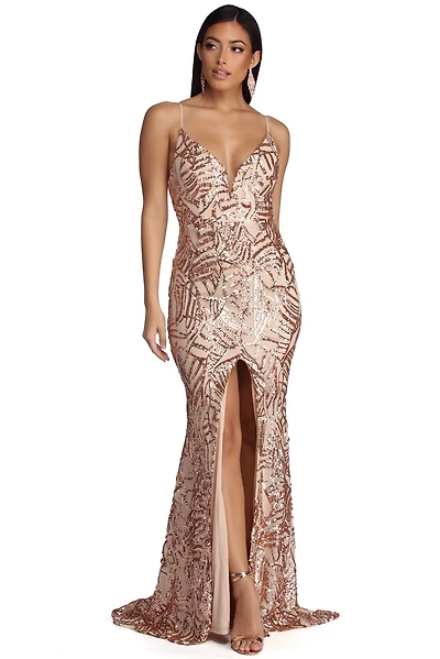 Charice Flared Geometric Sequin Dress