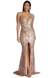 Charice Flared Geometric Sequin Dress