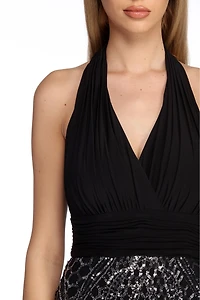 Whitney Formal Sequin Halter Dress