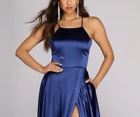 Gabrielle Formal High Slit Satin Dress