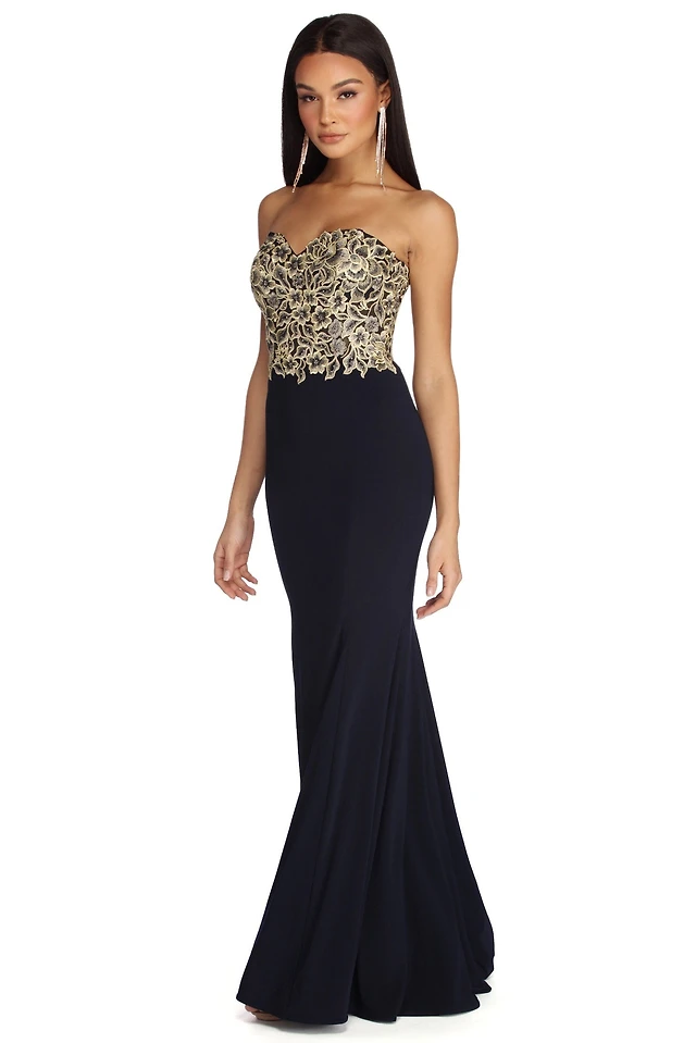 charena formal embroidered floral tulle dress Charena Formal Embroidered Floral Tulle Dress
