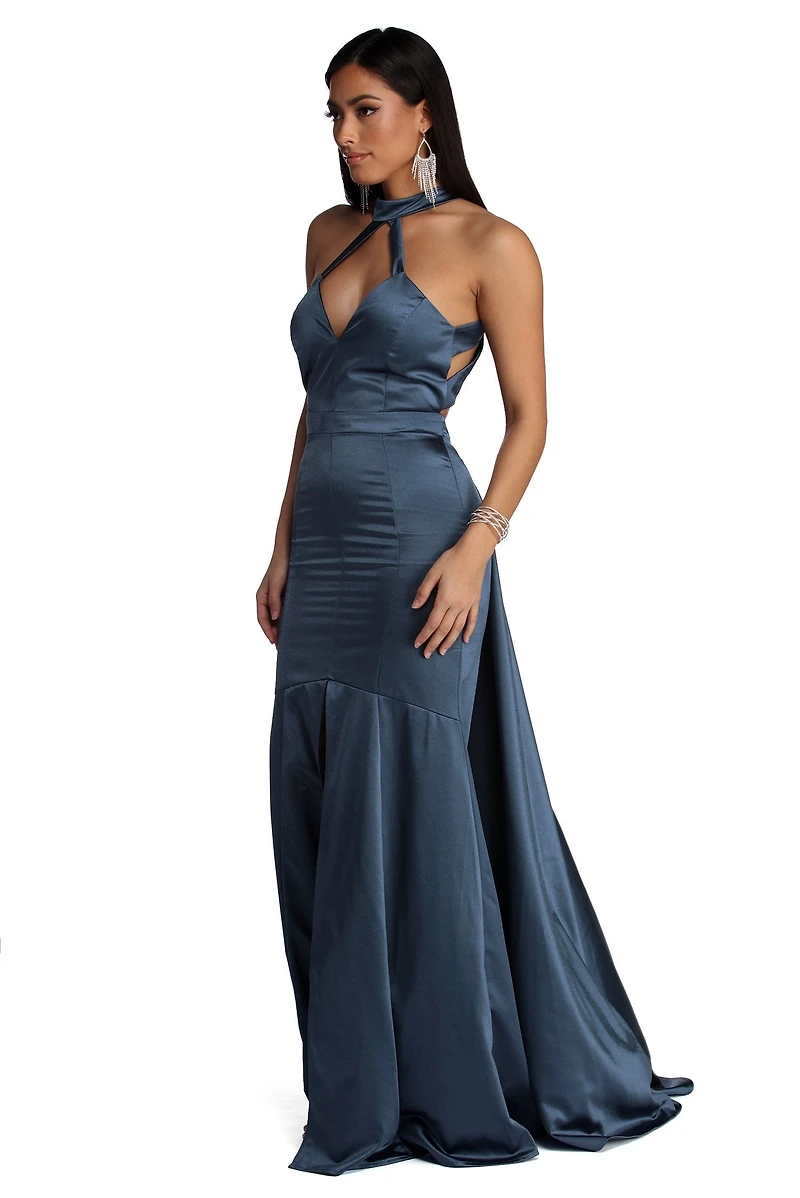 Chloe Caged Long Satin Dress