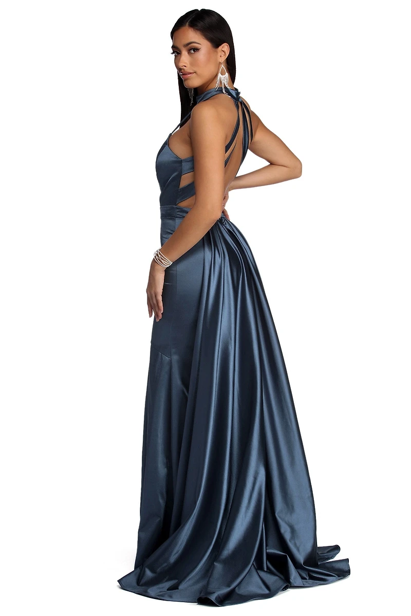 Chloe Caged Long Satin Dress