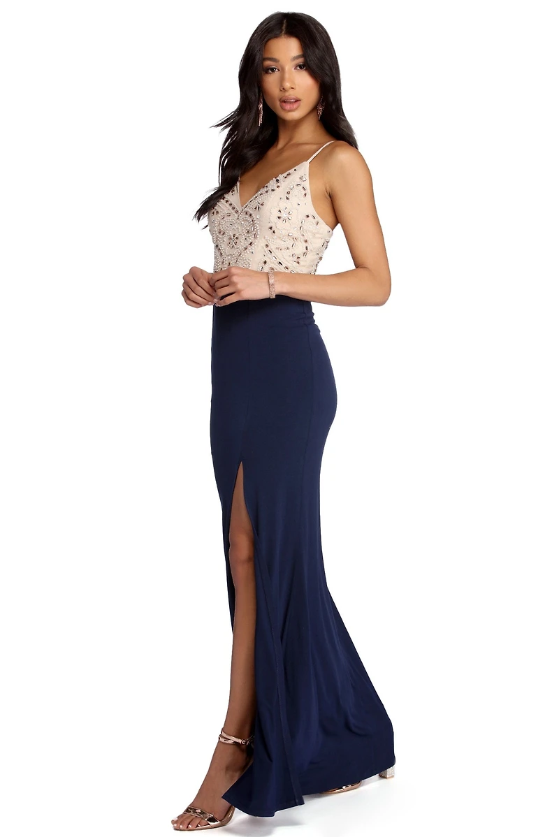 Giana Formal High Slit Beaded Dress