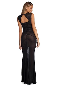 Kassandra Formal Ruched Mesh Dress