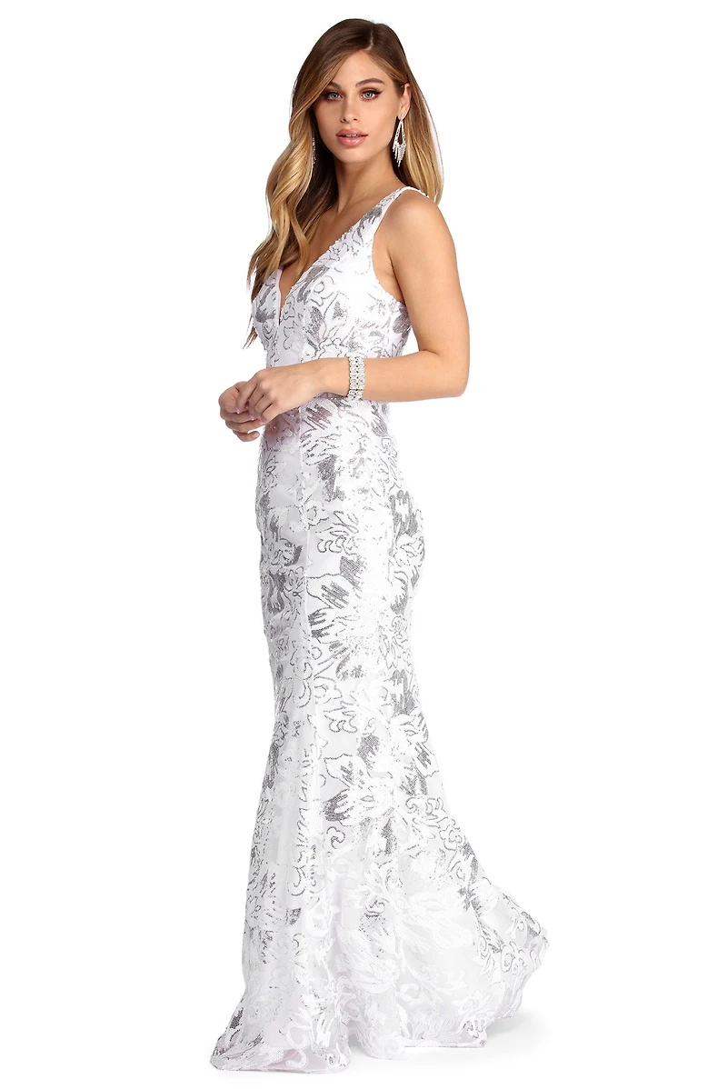 Jessica Floral Sequin Formal Dress