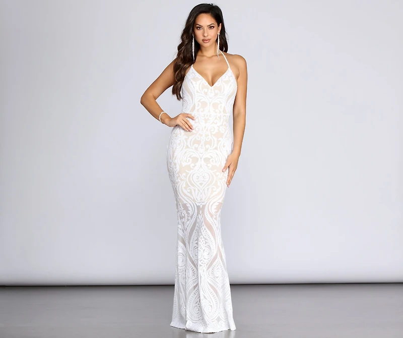 Meg Formal Sequin Halter Dress