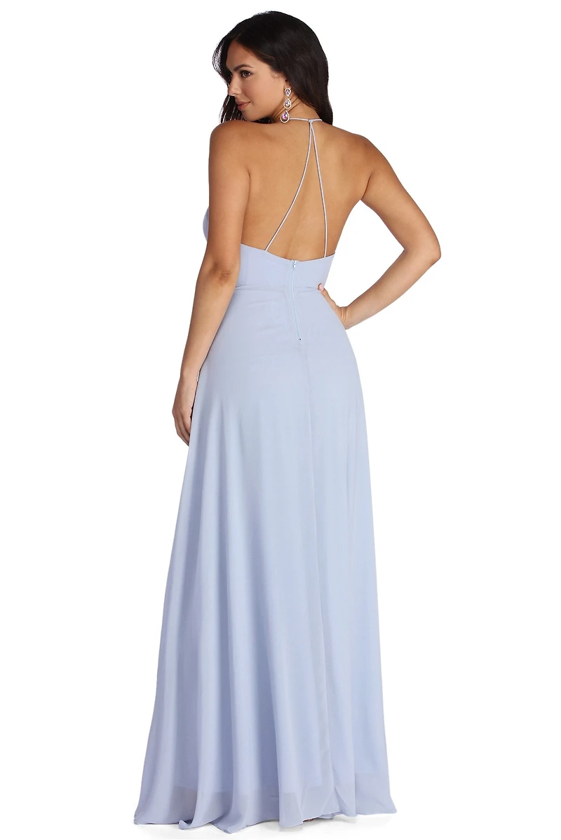 Val Formal Wrap Chiffon Dress