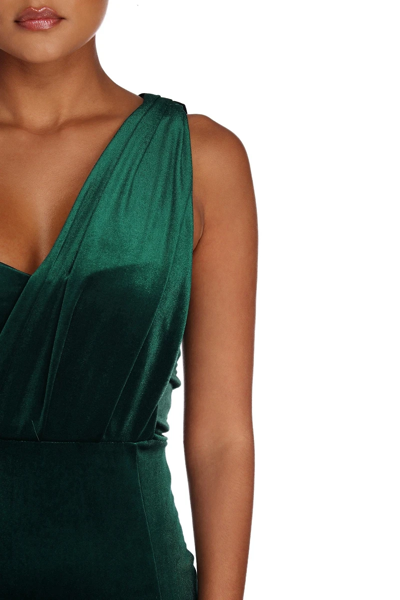Iris One Shoulder Draped Velvet Dress