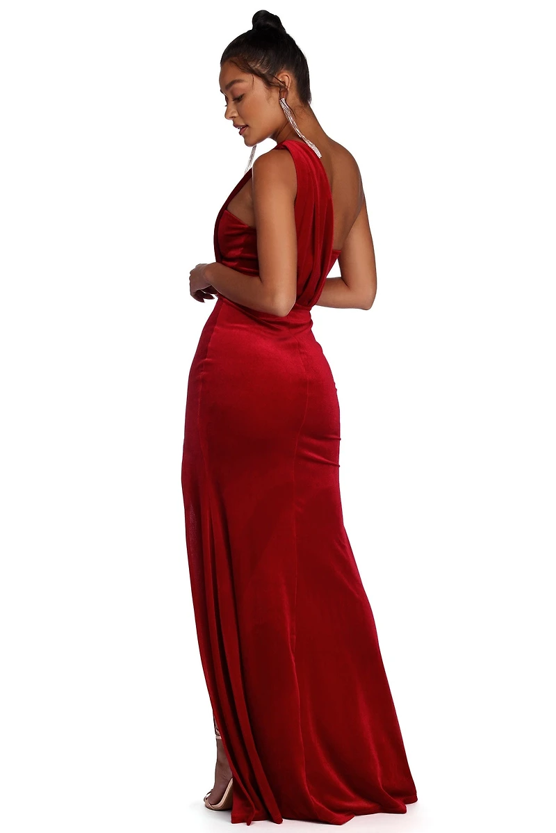 Iris One Shoulder Draped Velvet Dress