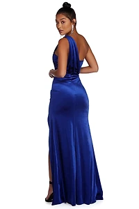 Iris One Shoulder Draped Velvet Dress