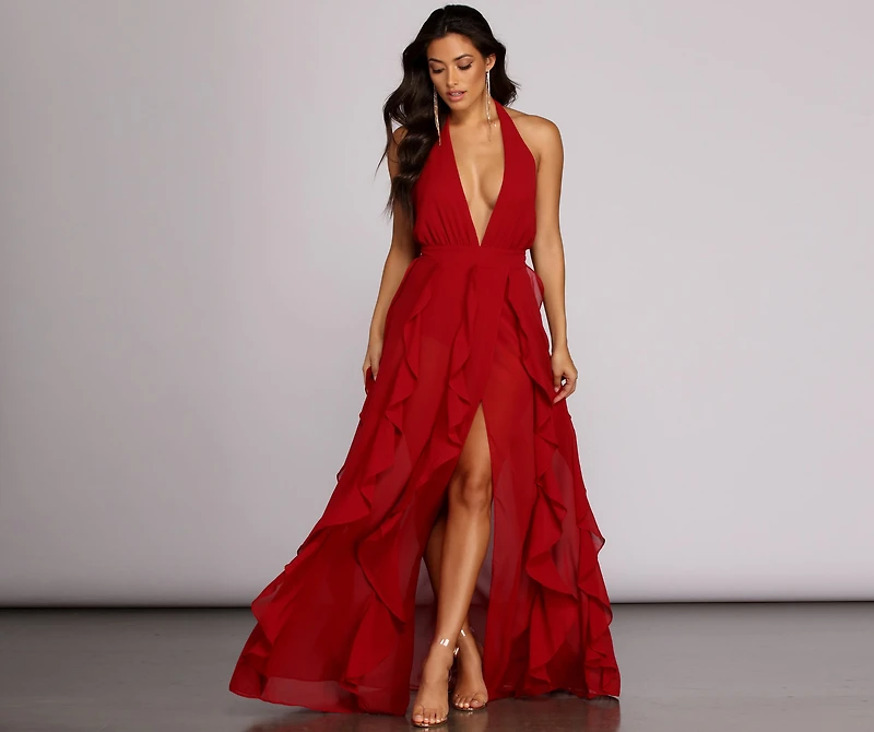 Delena Formal Chiffon Tendril Dress