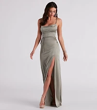 Courtney Tie-Front Satin Formal Dress