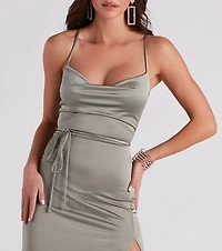 Courtney Tie-Front Satin Formal Dress
