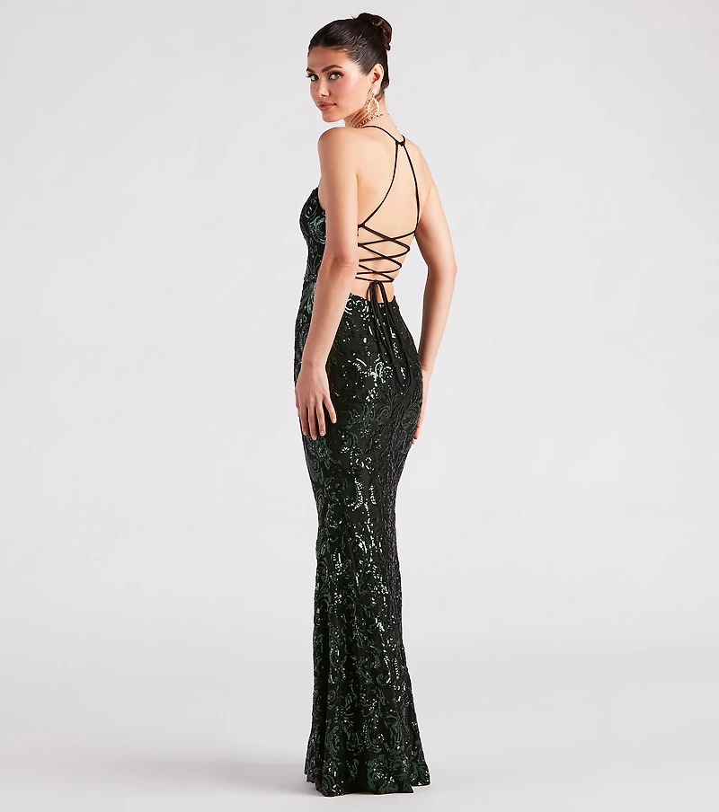 Lacie Formal Sequin Lace-Up Mermaid Dress