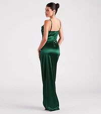 Julie Formal Satin Cowl Neck Wrap Dress