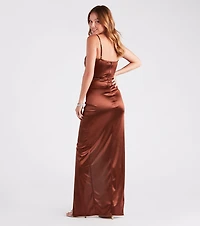 Julie Formal Satin Cowl Neck Wrap Dress