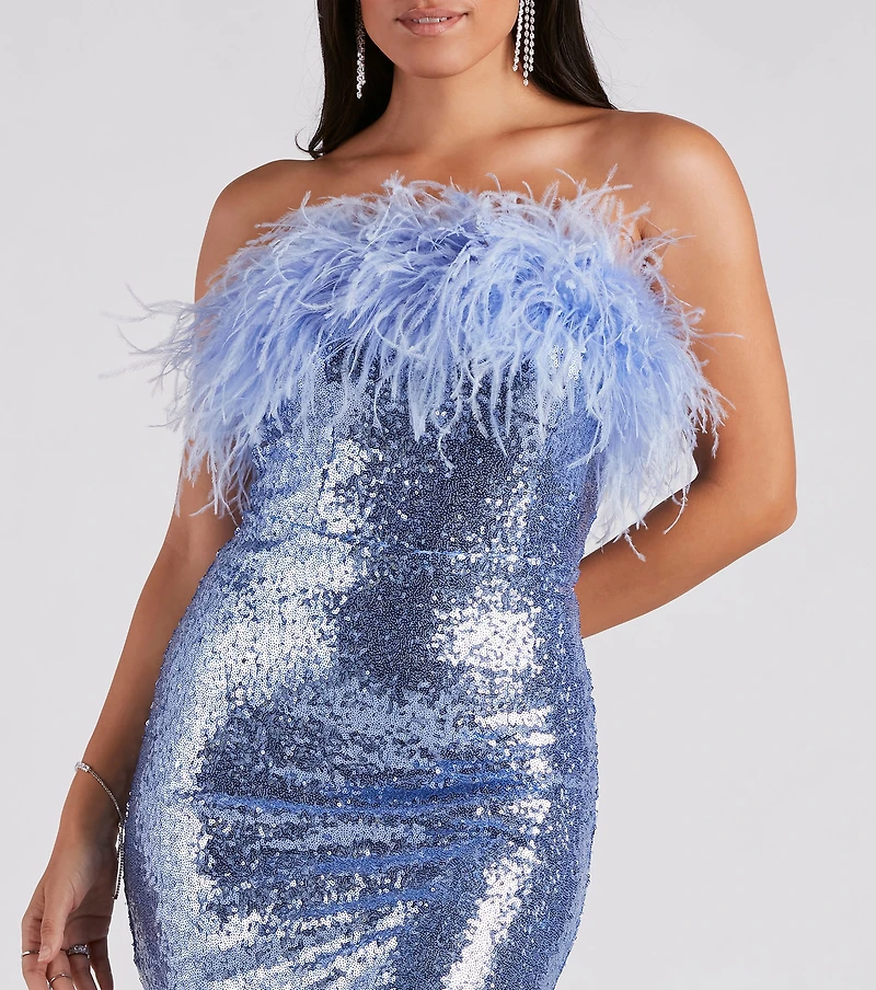 Zuri Formal Sequin Feather Mermaid Dress