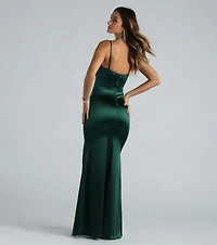 Rae Formal Satin Pleated Bust Mermaid Dress