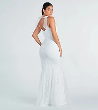 Harlie Formal Tulle Bow Sequin Mermaid Dress