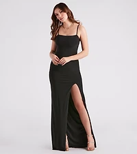 Andie Formal Square Neck Slit Long Dress