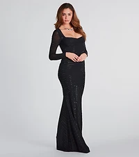 Janette Formal Rhinestone Mesh Mermaid Dress