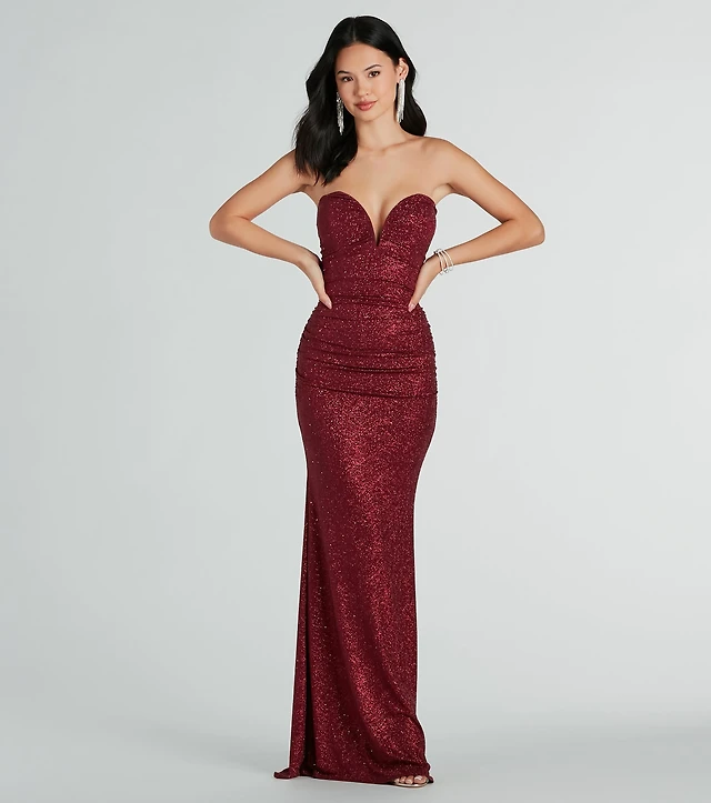 halsey formal glitter ruffled mermaid dress Windsor Elaine Strapless Maxi dress