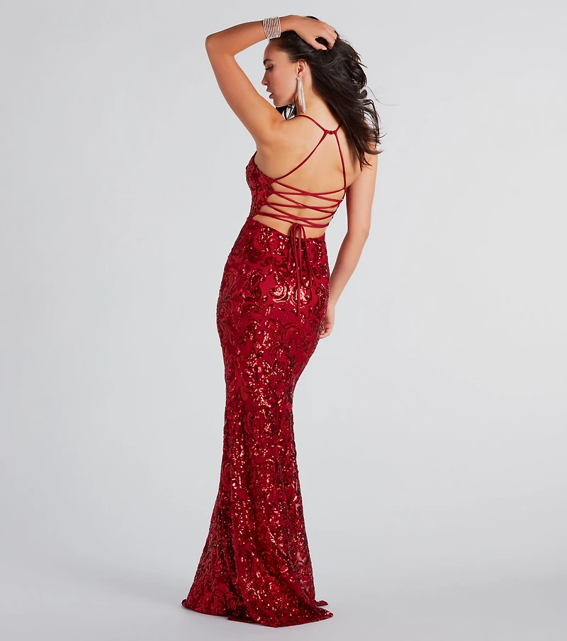 Lacie Formal Sequin Lace-Up Mermaid Dress