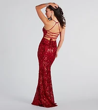 Lacie Formal Sequin Lace-Up Mermaid Dress