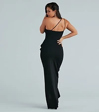 Candace Formal Crepe One-Shoulder Ruffle Dress