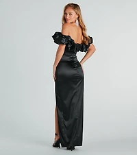 Elodie Formal Ruffled Off-The-Shoulder Satin Mermaid Dress