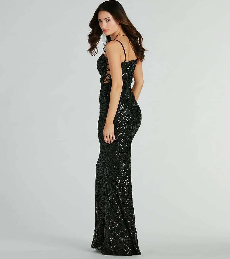 Shelby Side Lace-Up Mermaid Sequin Formal Dress