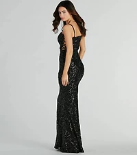 Shelby Side Lace-Up Mermaid Sequin Formal Dress