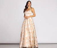 Cherie Floral Jacquard Deep V Ball Gown