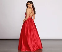 Kendall Satin Lace Up Back Ball Gown