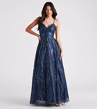 Arleth Glitter Mesh Lace-Up Ball Gown