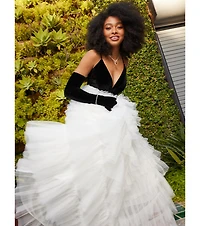 Carrie A-Line Ruffled Mesh Ball Gown With Gloves