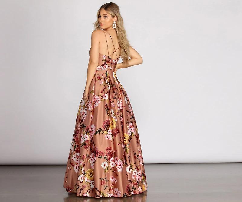 Magdalena Satin Floral Gown