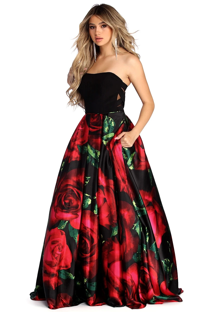 Sariah Strapless Rose Ball Gown