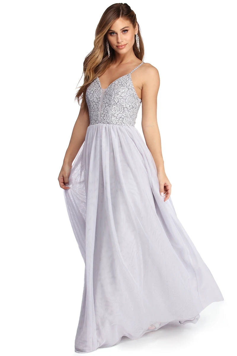 Rose Formal Lace And Pearl Ball Gown