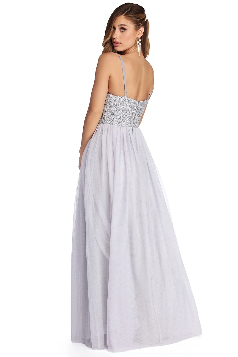 Rose Formal Lace And Pearl Ball Gown