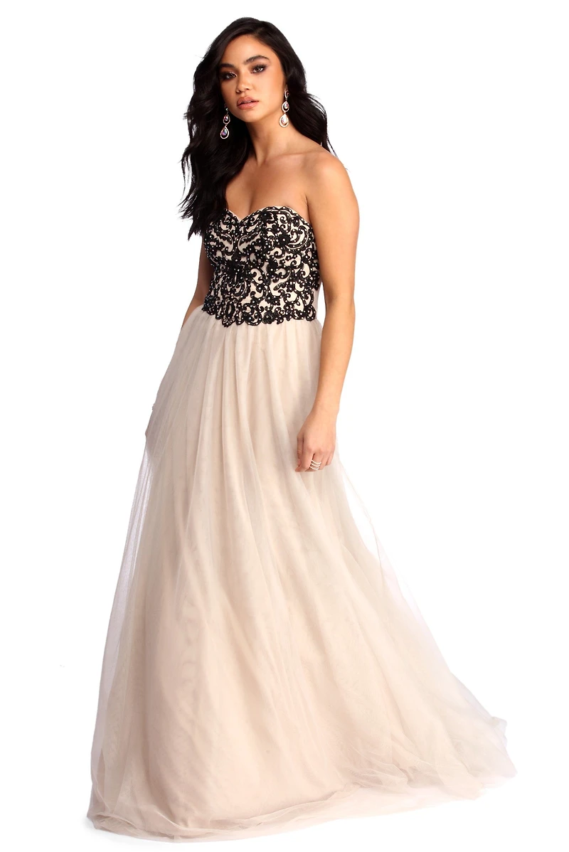 Demi Floral Lace Up Ball Gown